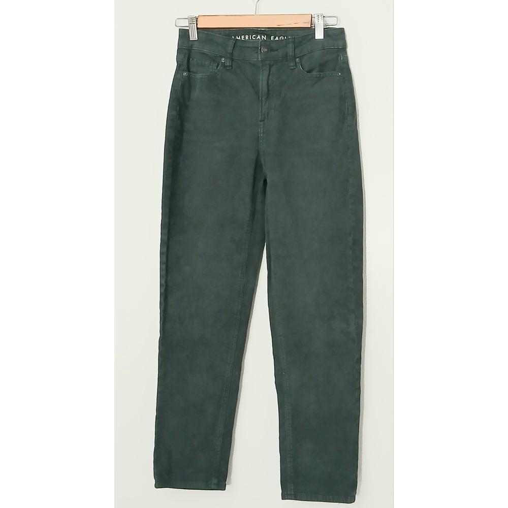 American Eagle Corduroy Jeans Size 0 Green Mom Straight Jeans Cozy‎ Comfort